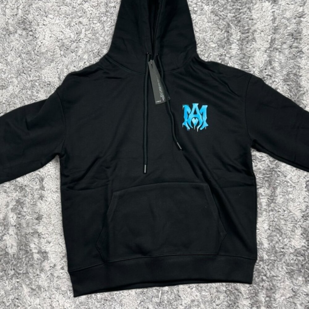 AMIRI ICE Baby Blue Logo Hoodie Mens Large